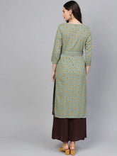 Women Festive Wear Cotton Fabric Green Color Printed Trendy Kurti 1